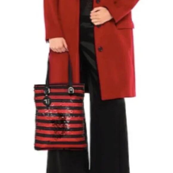 Trussardi Jeans sequins stripped Handbag red and black - Picture 3 of 6